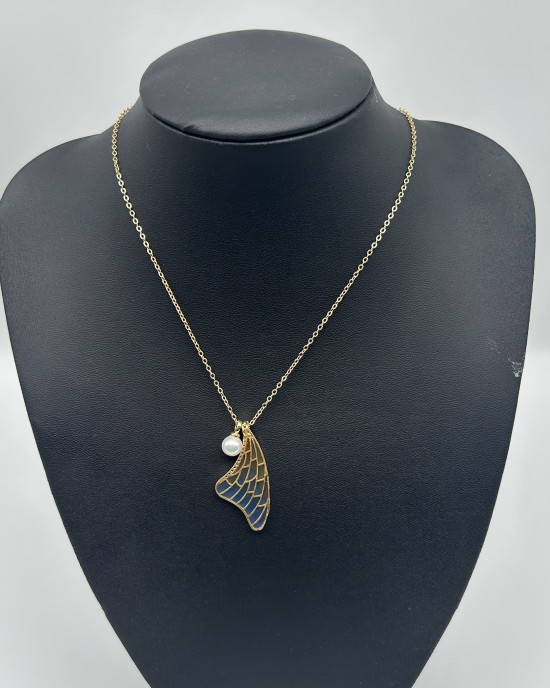 Gold half butterfly necklace