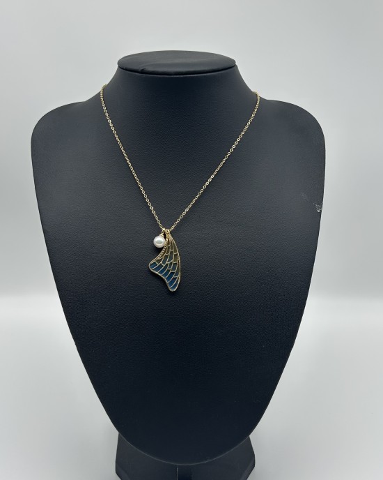 Gold half butterfly necklace