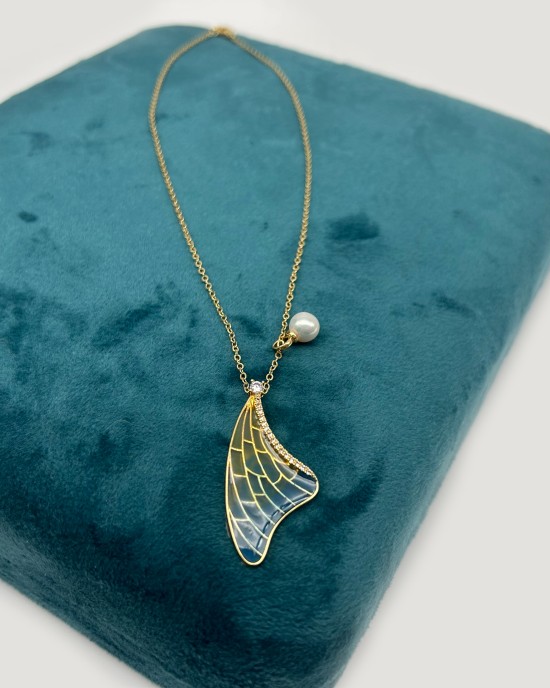 Gold half butterfly necklace