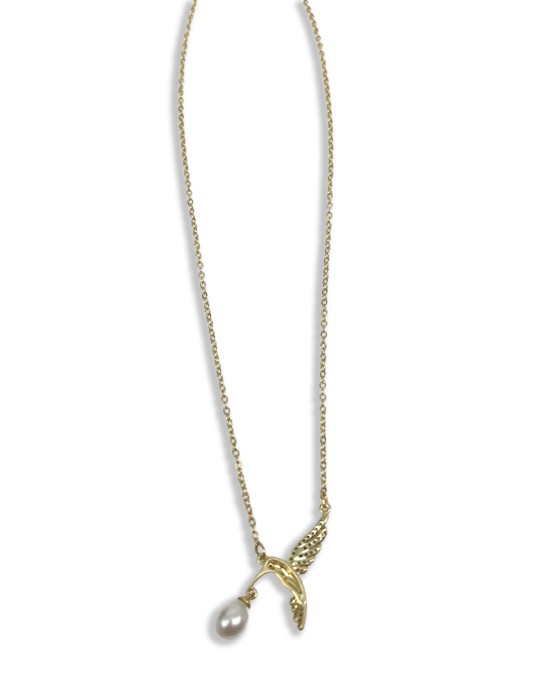 Golden bird pearl necklace