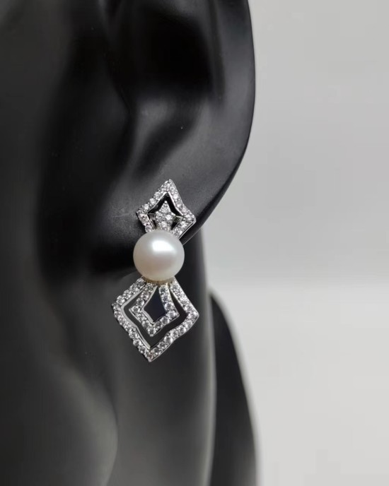 Double diamond pearl earrings