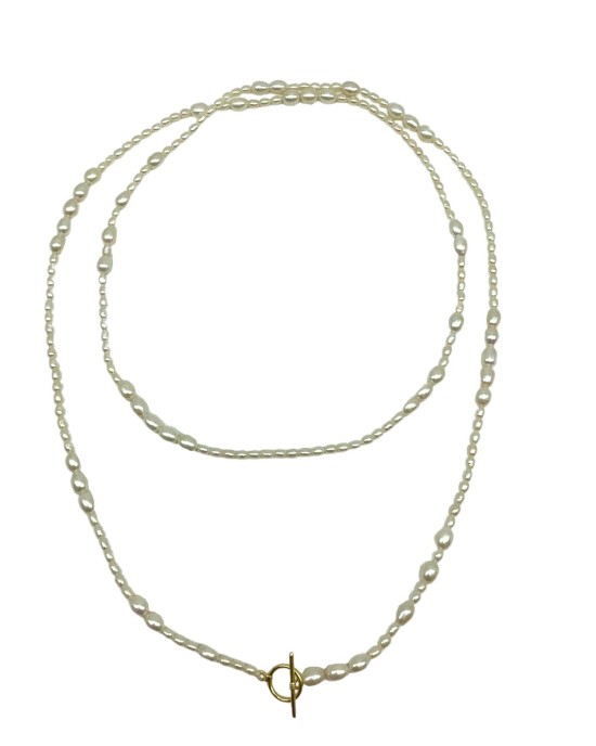 Long white multi-purpose pearl necklace